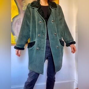 Vintage 70s/80s Friitala Finland Dark Green forest genuine shearling suede Coat